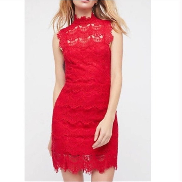 Free People Red Daydream Lace Open Back Dress - Picture 10 of 11